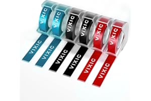 Auto-Adhesive 3D Embossing Etiquetas Compatibles para Dymo 3D Embossing Label Tapes (S0717930) (S0717900), para DYMO Junior Omega Motex E-101 E-303 Embossing Impresora, Vixic 9mm x 3m Paquete de 6