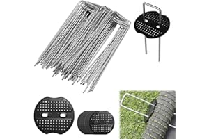 Dalephoric 60 Pezzi Picchetti Giardino, 150 x 40 x 2.5 mm, Acciaio Zincato, Picchetti Telo Pacciamatura, con 30 Rondelle, Per Telo di Pacciamatura, Recinzione e Rete, Erba Artificiale