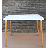 Depolife Wooden Leg Kitchen Living Room Dining Table 60X90 Cm Hornbeam Solid Foot White Desk