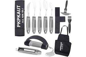 PKPKAUT Adaptive Utensilien für ältere Parkinson-Patienten, beschwerte Utensilien für Handzittern, Parkinson-Essbesteck für behinderte Menschen, beschwertes Besteck für Handzittern und arthritische