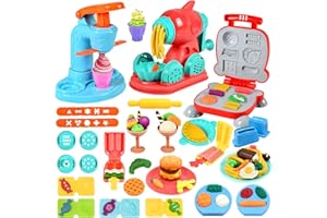 VBACALA 3IN1 Kit Plastilina-51 Pezzi Accessori per la Plastilina, Gelatiera+Pasticcera+Burger,Set di Plastilina Strumenti di Modellazione per Bambini, Regalo di Compleanno per Bambini,3 4 5 6 7 8 anni
