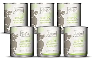 MjAMjAM - Premium Nassfutter für Hunde - leckeres Rind an gekochten Kartoffeln mit knackigen Erbsen, 6er Pack (6 x 800 g), naturbelassen mit extra viel Fleisch