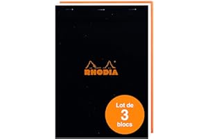 RHODIA 182019Amzc - Lot de 3 Bloc-Notes Agrafés N°18 Black/Orange/White - A4 - Petits Carreaux - 80 Feuilles Détachables - Papier Clairefontaine Blanc 80 g/m² - Couverture Souple et Résistante