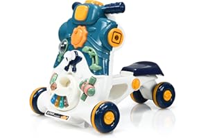 DREAMADE 3 en 1 Trotteur Evolutif Bébé 6-36 Mois avec Roues ABS Antidérapantes,Panneau Multifonctionnel Pousseur Jouet d’Apprentissage Enfants avec Vitesse Réglable,Effets Sonores (Bleu)