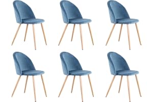BenyLed Juego de 6 Sillas de Comedor Tapizadas con Respaldo de Asiento de Terciopelo Suave y Patas de Metal Ajustables de Madera (Azul)