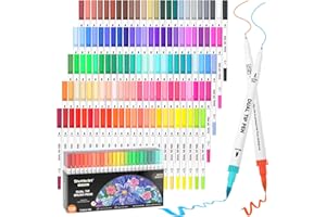 ‎SHUTTLE ART Shuttle Art Dual Brush Pen Set, 120 bunte Filzstifte doppelköpfige Pinselstifte mit weicher Spitze, Aquarellstifte mit zwei Arten von Schreibfedern Fasermaler (1-2mm) & Fineliner(0,4mm), doppelseitig