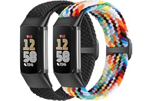 Yunshare Elastische Geflochtene Armband Nur Kompatibel mit Fitbit Charge 6/Fitbit Charge 5, Verstellbare Solo Loop Dehnbares Nylon Gewebe Ersatzarmbänder für Fitbit Charge 6/Charge 5 Damen Herren