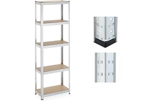 Relaxdays Heavy Duty Shelving Unit, 5 Levels, H x W x D: 180 x 60 x 30 cm, 500 kg max Load, Metal, MDF, Silver, Steel