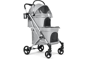 Beberoad Poussette pliable à 2 étages pour petits chiens et chats - Poussette pour plusieurs animaux de compagnie - Pour chiens et chats - Gris