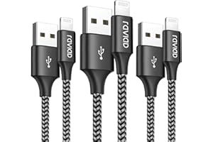 RAVIAD Kabel do iPhone Charger, [2m/zestaw 3] Kabel do iPhone Nylon Pleciony Quick Charge do iPhone 13/12/11/Pro/X/XS/XR/8/8 Plus/7/7 Plus/6s/6s Plus/6/6 Plus/SE/5s/5 - Czarny