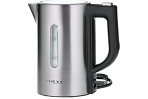 SEVERIN bouilloire de voyage sans BPA 1 100 W, Petite bouilloire d’une capacité de 0,5 L, Bouilloire électrique livrée avec 2 tasses et 2 cuillères, inox/noir, WK 3647