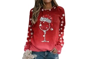 CNNBYYDS Weihnachtspullover Damen Lustig Sweatshirt Damen Oversized Rundhals Langarm Weihnachten Pullover Casual Ugly Christmas Sweater Elegant Bluse Oberteile Frauen Langarmshirt Weihnachts Xmas Pulli Shirt