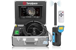 SANYIPACE Telecamera Ispezione Tubi HD 30M con autolivellante, Videoispezione con Localizzatore e Rivelatore a 512Hz, Telecamera per Tubi con Microfono Integrato, Schermo a Colori 9", DVR e Telecomando