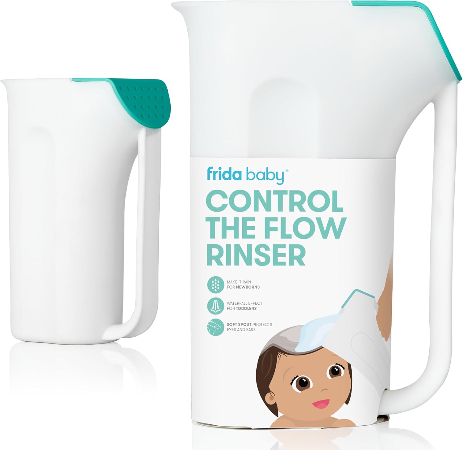 Frida Baby Control The Flow Bath Rinse Cup | Rinser Cup for Hair + Body | Easy Grip Handle + Removable Rain Shower