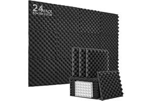 SOUNDSBAY 24 sztuki pianki akustycznej, izolacja akustyczna, o wysokiej gęstości, izolacja akustyczna, ściana z 60 naklejkami, mata wygłuszająca do studia nagrań podcastowych, sufit w domowym biurze, 30 x 30 x