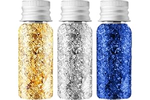 WOOXDYUK 3 bottiglie di lamina d'oro, fiocchi d'oro, foglia d'oro, per fai da te, per dolci, decorazione torta pop, multifunzione, fai da te, multicolore