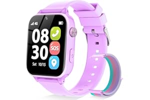 BJLBOJEY 4G Kids Smart Watch for Boys Girls, Kid GPS Tracker Watch Phone Video Call Pedometer School Mode Games SOS Birthday for 5-12 Years Old (Purple)