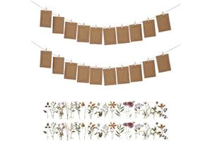 ZBHDEYG Set di 42 cornici in carta, 40 adesivi floreali, cornice portafoto con clip per spago, cornice per foto in carta, per album fotografici, fai da te, cornice in carta kraft