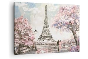 ARTTOR Moderne Impression sur Toile Arbres Eiffle Couple France Image Tableau Decoration Murale 70x50cm Deco Cadre Décoration Salon Chambre Horizontal Tableaux Decoratifs Muraux Art Wall AA70x50-3147