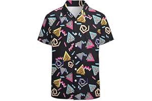 LARSD 80s Shirts for Men 90s Button Up Shirt Vintage Retro Hawaiian Beach Shirt Neon Disco Shirt Funny Party Shirt