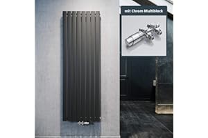 ELEGANTE Termoarredo Design Flat 1800 x 616 mm con Termostato Multiblocco Cromato, Radiatore Piatto Singolo Strato Verticale Attacco Centrale