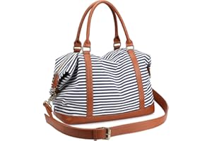 Women's Travel Duffle Bags, LOSMILE Ladies Canvas Weekend Overnight Carry on Shoulder Bag Holdall Luggage Bags (Navy Blue Stripe)