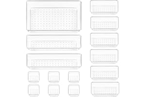 Vtopmart Lot de 15 Organisateurs de Tiroir – 4 Tailles, Rangement Tiroir en Plastique Transparent – Parfait pour Salle de Bain, Coiffeuse, Bureau, Cuisine, Outils et Maquillage