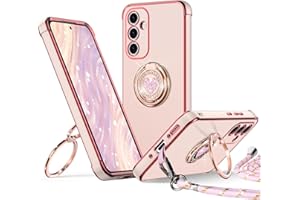 XYZ Funda para Samsung Galaxy A34 5G, con Soporte de Anillo de Doble Corazón, con Cordón para Niñas y Mujeres, Funda Protectora de Lujo Linda y Brillante para Samsung A34 5G, Rosa