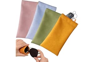 HZYIQ Custodia Occhiali Morbida, 4 Pz Porta Occhiali Morbido in Pelle PU Custodia Occhiali da Sole, Portatile Borsa Occhiali Astuccio con Chiusura a Scatto for Donna Uomo (Rosa Arancione Verde Blu)