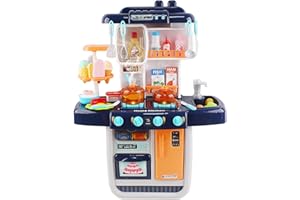 deAO Set de Cuisine ‘Mon Petit Chef’ avec 34 Accessoires, Plaque de Cuisson à Induction, Eau, Lumière et Son (Blue)