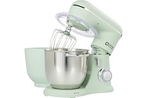 Kitchen in the box Robot Pâtissier, 4.5L+5L 2Bols Robots de Cuisine, 10 Vitesses Batteur Electrique Cuisine, 1300W Pétrin Professionnel avec Fouet, Batteur, Crochet (Vert)