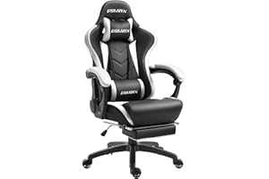 Dowinx Gaming Chair Ergonomic Racing Style Recliner with Massage Lumbar Support, Office Armchair for Computer PU Leather E-Sports Gamer Chairs with Retractable Footrest (White)