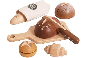 Le Toy Van Träbröd- och knivset – FSC 100 % certifierad hantverkare brödlek mat – bageriset med skärbräda och bomullsväska