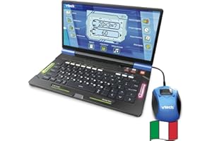 VTech Bit Smart Genius Plus Nero, Computer Interattivo Bambini, Computer con Mouse Incluso, 164 Attività, Computer Didattico Bilingue Italiano e Inglese, Tastiera QWERTY, Batterie Incluse, 6-11 Anni