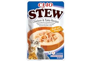 INABA Churu Stew - Gulasz dla kotów - Przekąski Przepis Kurczak/Tuńczyk - Bogate i Kremowe Nagrody - Bez Zbóż, Konserwanty, Barwniki - Niskie kalorie - 40g