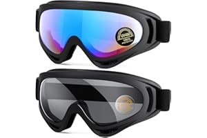 EasYoung 2-Pack Ski Goggles, Compatible Snowboard Goggles for Kids, Teens, Youth, Boys, Girls, Men and Women, Motorcycle Goggles, Wind Resistance Goggles