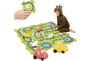 Bearbao Toddler Toys Gifts for 3 4 5 Year Old Boys, Total 16 Pieces Jigsaw Puzzle Racer Track Car Set with 2 Cars for Kids Boys 3-5, Puzzle Tracks Car Toys Gifts for 3 4 5 Years Old Boy Kids