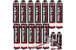 PRITEX – Bauschaum MEGA Set aus 12 x 750 ml Pistolenschaum Inkl. 2 x Pistolenreiniger 500 ml und Schaumpistole – Montageschaum zum Verfüllen, Dämmen & Abdichten