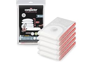 Compactor - Bolsas almacenaje al vacío ropa, edredones, almohadas. Pack 5 bolsas plastico ahorrar espacio. Compresión con aspiradora estándard. Organizador armario, bajo cama, canapé. Talla M