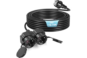 BOSYTRO Rallonge électrique avec Deux Prises et couvercles Anti-poussière, Prise extérieure étanche, rallonge avec Prise intérieure/extérieure, Puissance maximale 3500 W, 16 A 250 V, IP44,3 m