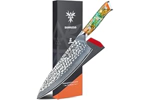 SANMUZUO 20 CM Coltello Da Chef Professionale - Forgiato 67 Strati Damasco in Acciaio e Resina Maniglia - Serie YAO