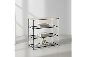 INDE MOBLEKIT | Estantería Madera y Metal con 4 Baldas 60×30×63 cm, Estantería Almacenaje Cocina o Baño, Mueble Compacto para Libros y Decoración, Metálica Mate