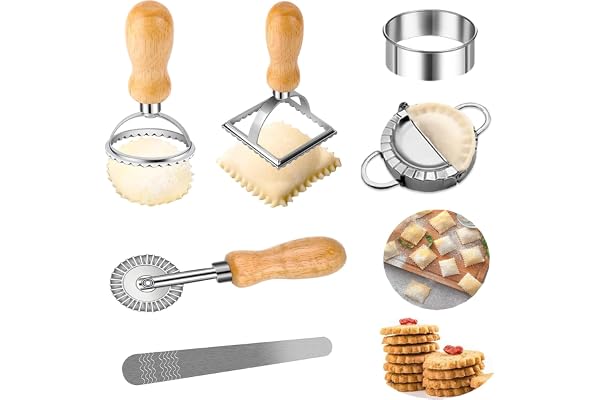 Ensemble De Coupe-Ravioli,Coupe-Pâtes,Coupe-Ravioli,Machine À Raviolis En Acier Inoxydable Et Roue De Pâte À Pizza Pour Raviolis,Des Pierogi,Biscuits,Gâteaux,Pâtes Et Plus Encore Ensemble De6pièces