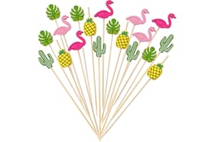 KINBOM 100pcs Pics à Cocktail en Bambou 12cm Mignons Pics Apéritifs Faits à la Main Bâtons de Cocktail Décoratifs Colorés Bâtonnets de Fruits pour Apéritifs Nourriture Été Luau Fête (4 Formes)