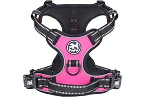 PoyPet No Pull Dog Harness, Reflective Vest Harness with 2 Leash Attachments and Easy Control Handle for Small Medium Large Dog(Hot Pink,M)