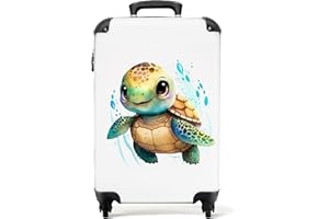 NoBoringSuitcases.com Valigia Bambini, Trolley Bambini, Valigia Per Bambini, Trolley Per Bambini da Viaggio, Valigie Per Bambini Trolley, Trolley Bagaglio a Mano 55x40x20 cm (Tartaruga - Bianco)