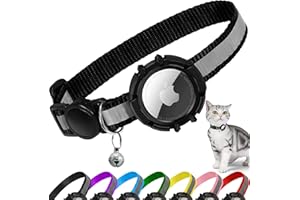 JIARUI Airtag Katzenhalsband Breakaway, Reflektierendes Kätzchenhalsband mit Apple Air Tag Halter und Glocke, Leichtes Tracker Katzenhalsband für Mädchen Jungen Katzen,Kätzchen, Welpen (Schwarz, XS)