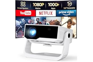 Wielio 2025 New Smart Projector Built-in Apps, 500 ANSI High Brightness, Native 1080P 4K Supported, WiFi 6 & Bluetooth 5.2, Home Cinema Projector for iOS/Android/PS5（High-Performance Version）
