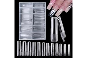 DIFISTIK Gel Nail Tips, 240pcs Square False Nails for Gel Extensions & Acrylic Nails, 12 Full Cover Sizes, Clear Nails for Salon DIY Nail Art