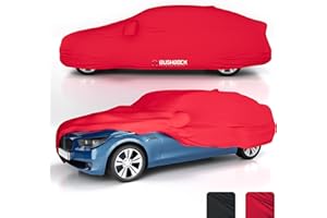 ‎BUSHBOCK PREMIUM COVER BUSHBOCK® Premium Autoabdeckung Indoor - Satin Schutzhülle Stoff - Abdeckplane Autoplane Autogarage Innenbereich - 2 Farben, 4 Größen (Rot, XL)